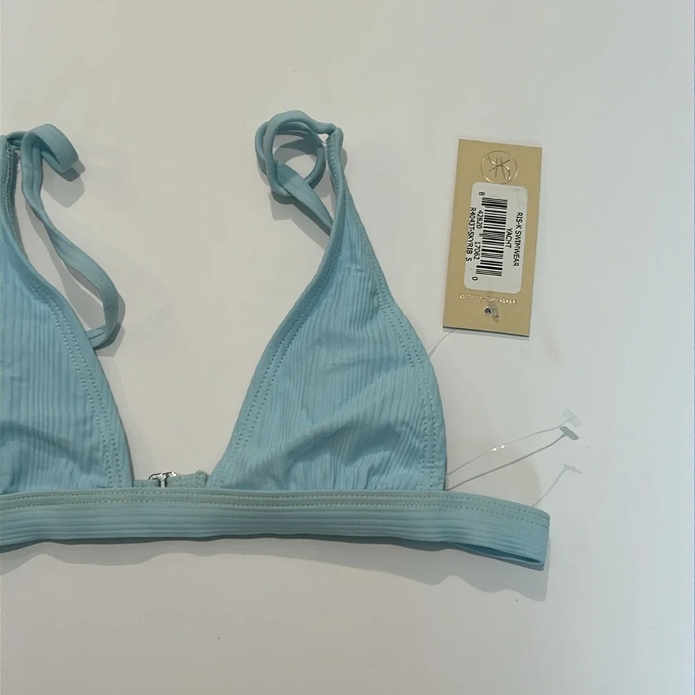 Ris-k Dippin' Daisy's Yacht Skyrib bikini swim top baby blue size S new